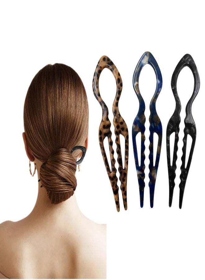 Jimmidy Prestige Hair Pins,French U-Shaped Hair pin 3Pack Elegant Women Hair Accessories Suitable for Thick or Thin Hair (Black, Leopard print, Blue) - Image 1
